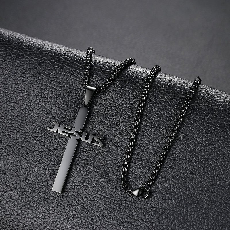 REVEMCN Stainless Steel Jesus Cross Pendant Necklace for Men Women 20-24 Inches Rolo Chain Christian Gifts for Men Faith - Image 3